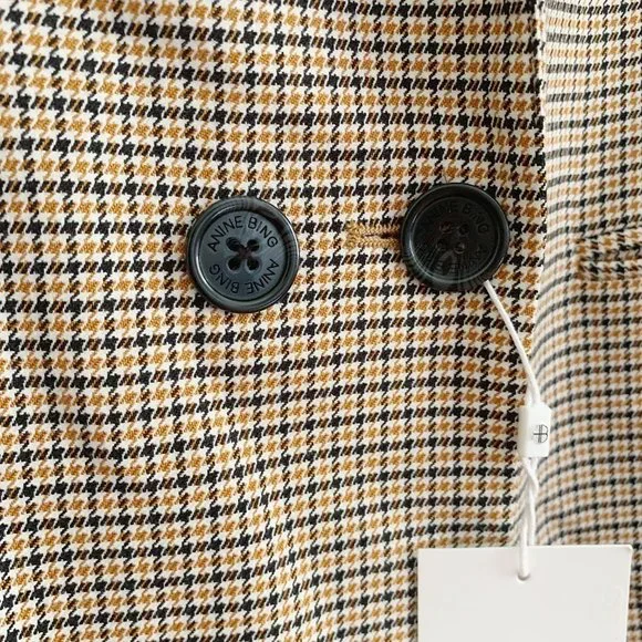 NEW Anine Bing Madeline Houndstooth Blazer In Yellow L - Picture 5 of 13